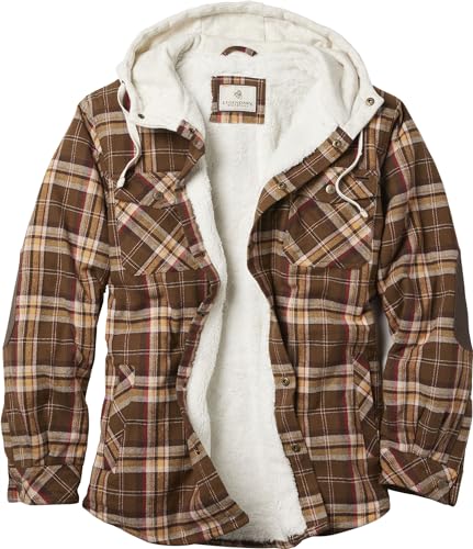 Legendary Whitetails Men's Camp Night Berber Lined Hooded Flannel Shirt Jacket, Ranger Plaid, Large