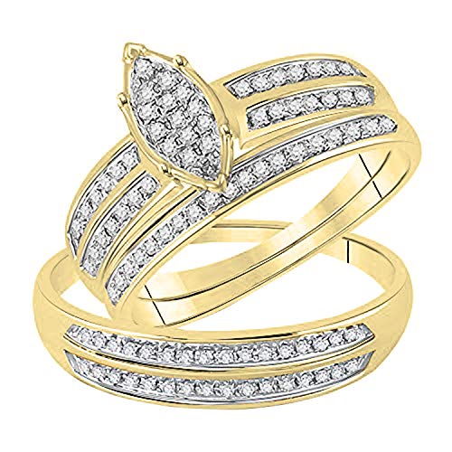 Dazzlingrock Collection 0.25 Carat (ctw) Round Diamond Men & Womens Engagement Ring Trio Set 1/4 CT, 10K Yellow Gold