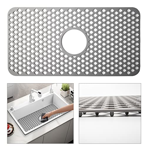 Silicone Sink Mat, 24.6''x 12.9'' Kitchen Sink Protector Grid for Bottom of Center Drain Sink, TwinnekYR Grey Non-slip Heat Resistant Sink Liner for Farmhouse Stainless Steel Porcelain Sink