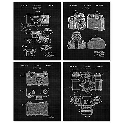 Vintage Classic Camera Patent Prints, 4 (8x10) Unframed Photos, Wall Art Decor Gifts Under 20 for Home Office Garage Man Cave School College Student Teacher Coach Photography Studio Lab Sports Champs