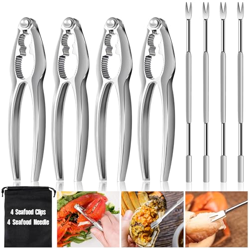 8 Pcs Lobster Crackers and Picks Set, Crab Leg Cracker Tools, Stainless Steel Seafood Crackers & Forks Nut Cracker Set for Eating Stake Support