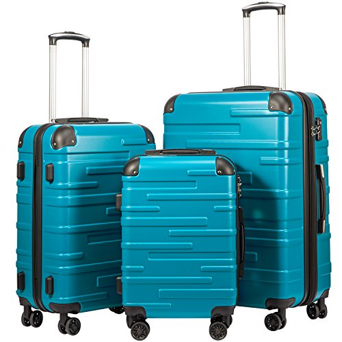 Coolife Luggage Expandable(only 28') Suitcase 3 Piece Set with TSA Lock Spinner 20in24in28in (lake blue)
