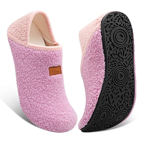 Fires Womens Mens Slippers with Rubber Sole Soft-Lightweight House Slipper Socks Around House Shoes Non Slip Indoor/Outdoor, Pink, 10.5-11 Women/9-9.5 Men