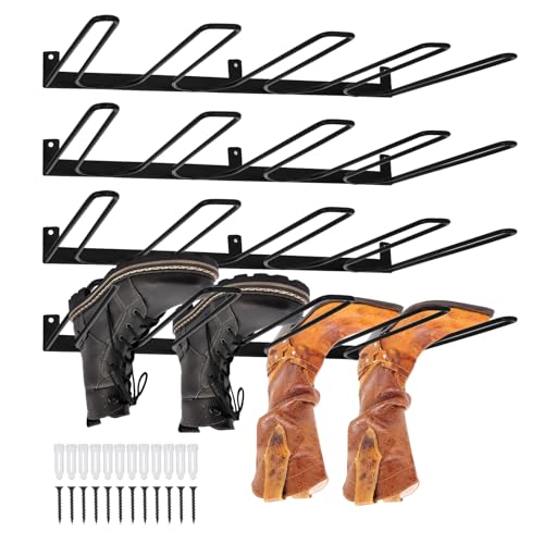 XLSXEXCL 4 Pack Boot Rack Wader Hangers Wall Mount Holds 8 Pairs Boot Organizer Hanging Metal Tall Boot Holder for Cowboy Garage Boot Storage Closet Entryway Outdoor Drying, Black