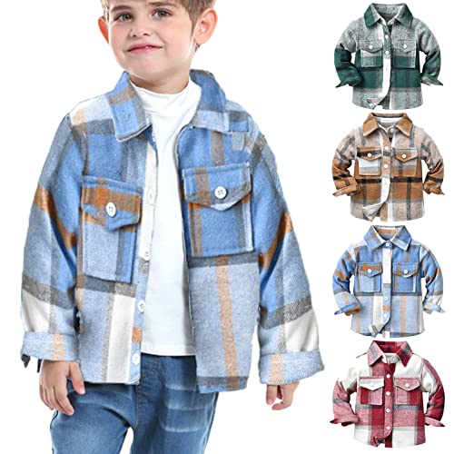 Lanhui Kids Coat Tops Plaid Shirt Long Sleeve Top Jacket Coat Tops for Boys Girls Fall Coat