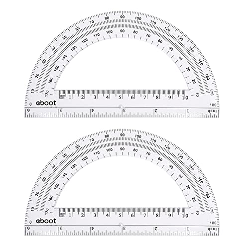 EBOOT Plastic Protractor Math Protractors 180 Degrees, 6 Inch, Pack of 2 (Clear)