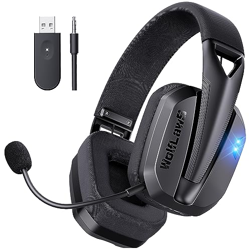 WolfLawS TA3000 Wireless Gaming Headset for PC, PS5, PS4, Switch, Mac, Bluetooth USB Over-Ear Headphones with Detachable and Built-in Mics, Noise Isolation, Low Latency, Lightweight