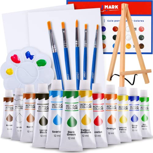 J MARK Painting Kit Includes Acrylic Paint Set, 8 x 10 in. Canvases, Brushes, Palette and More