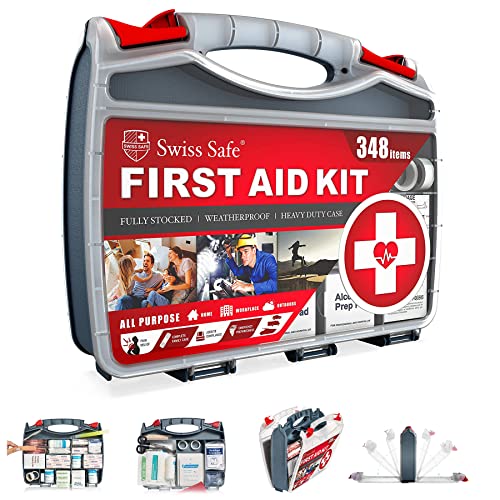 Swiss Safe 2-in-1 First Aid Kit for Car, Travel & Home, Businesses - 348 Piece Pocket Pouch for Medical Emergency Aide, Survival, Camping - FSA & HSA Eligible