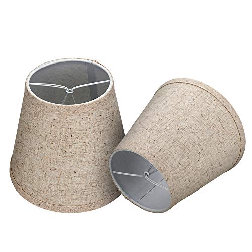 Double Small Lamp Shade Clip On Bulb Set of 2 for Candelabra Bulbs, ALUCSET Barrel Fabric Lampshade for Table Chandelier Wall Lamp 5x8x7 Inch 2Pcs (White/Brown)