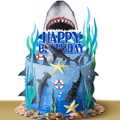18 Pack Shark Cake Toppers for Shark Attack Sea Creatures Decor Shark Figurines Decorations Ocean Theme Cupcake Picks for Kids Boys Girls Birthday Baby Shower Party Favors Supplies