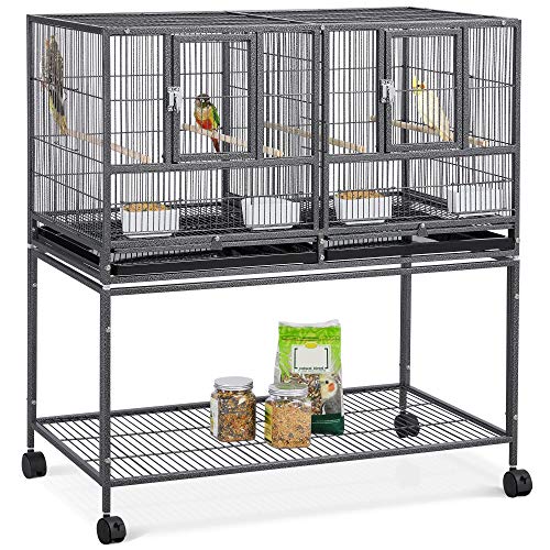 Yaheetech 41.5' Stackable Divided Breeder Breeding Parakeet Bird Cage for Canaries Cockatiels Lovebirds Finches Budgies Small Parrots with Rolling Stand, Black