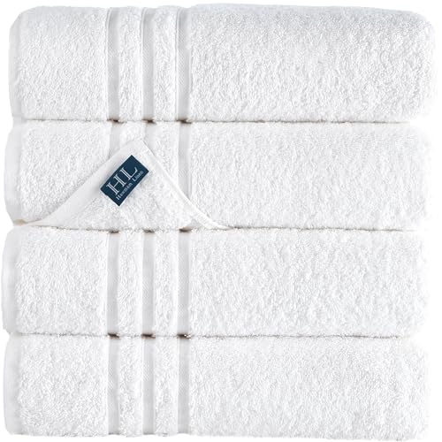 White Bath Towels 4-Pack - 27x54 Inches Soft Lightweight and Highly Absorbent Quick Drying Towels, Premium Quality Perfect for Daily Use 100%