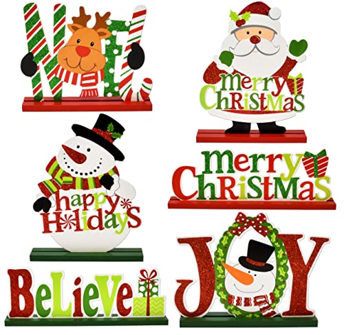 Gift Boutique 6 Christmas Table Decorations for Dinner Party Coffee Table Snowman Santa Reindeer Noel Joy Believe Merry Christmas Happy Holidays Centerpiece