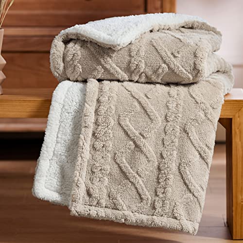Bedsure Sherpa Blanket Twin Size - Twin Blanket Fuzzy Soft Cozy Throw for Couch, Fleece Thick Warm Blanket for Winter, Beige, 60x80 Inches