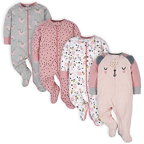 Gerber Baby Girls 4 Pack Sleep 'N Play Footie Bear Pink Newborn