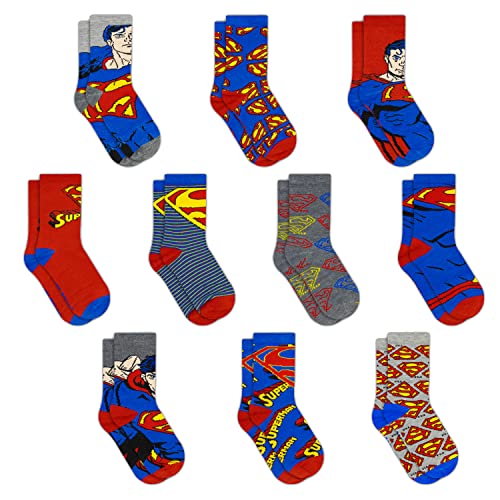 DC Comics Superman Socks for Boys, 10-Pack Boys Socks, Toddler Socks Super Man, Super Man Action Superhero Kids Socks