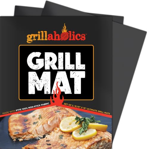 Grillaholics Heavy Duty Grill Mats - Set of 2 BBQ Mats Built to Last - Make Grilling Easier & Keep Grates Looking New - The Perfect Grilling Gift