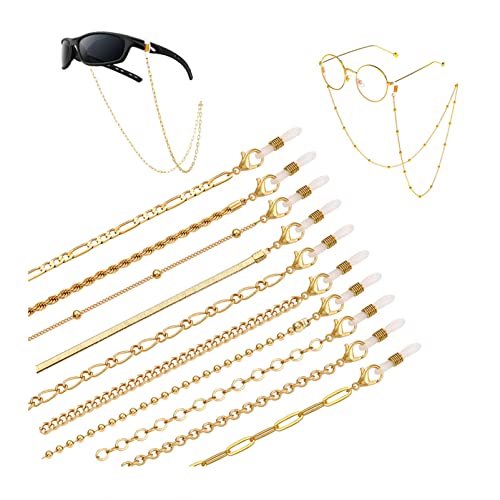 HEIDKRUEGER 10 Pieces Eyeglass Chains String Holders for Women Men Gold Link Necklace Around Neck Glasses Mask Chain Lanyard Eyewear Retainer Accessory Chain