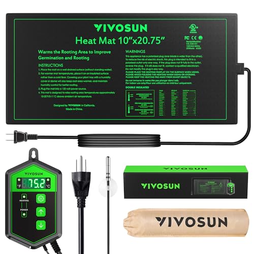 VIVOSUN 10'x 20.75' Seedling Heat Mat and Digital Thermostat Combo Set, UL & MET-Certified Warm Hydroponic Heating Pad for Germination, Indoor Gardening, Greenhouse