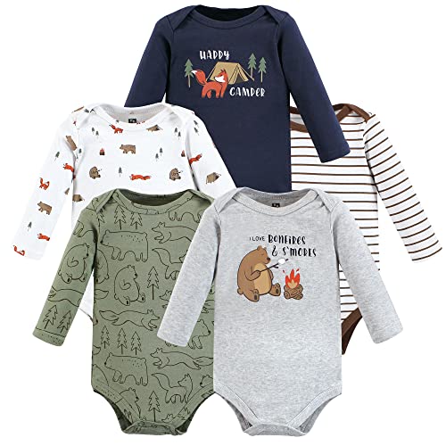 Hudson Baby Unisex Baby Cotton Long-Sleeve Bodysuits, Camping Animals, 6-9 Months
