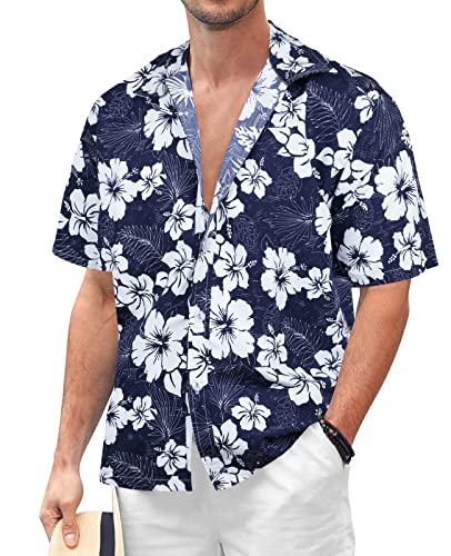 Sumolux Mens Hawaiian Floral Shirts Button Down Tropical Holiday Beach Shirts