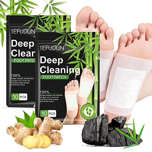 20PCS Foot Pads, Natural Bamboo Vinegar Ginger Powder Foot Pad for Foot Care, Deep Cleansing Foot Patches, Pain Relief, Relieve Stress, Relaxation, Adhesive Sheets