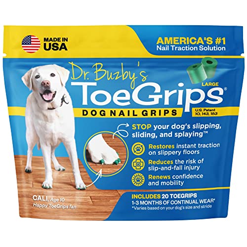 Dr Buzby's Large ToeGrips for Dogs - Instant Traction on Wood/Hardwood Floors - Dog Anti Slip Relief - Dog Grippers for Senior Dogs - Stop Sliding Instantly - Rubber Nails for Dogs - 1 pack (20 grips)