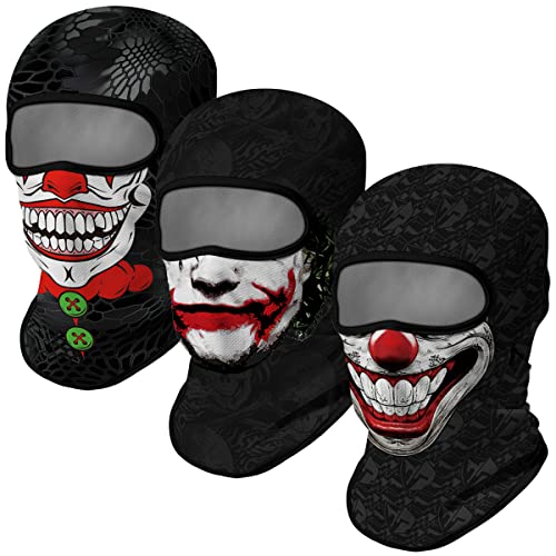 Red Plume 3PCS Balaclava Ski Mask Motorcycle Full Face Mask Outdoor Tactical Hood Headwear Mask Unisex for Cycling Halloween Windproof