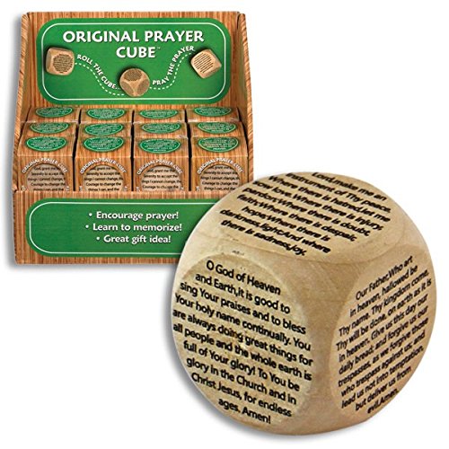 1.5' Original Wooden PRAYER CUBE with SIX Prayers, Includes The Lord's Prayer, Serenity & 4 More - Religious EDUCATION Inspirational GIFT - COMMUNION Confirmation BOXED DICE