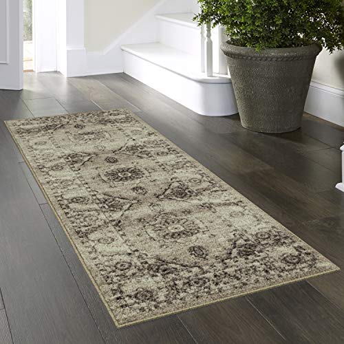 Maples Rugs Distressed Lexington Non Slip Runner Rug For Hallway Entry Way Floor Carpet [Made in USA], 2 x 6, Brown/Neutral