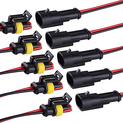 2 Pin Connector Waterproof Connector,Male and Female Way 16 AWG Wire Suitable for car Truck, Boat and Other Wire Connection (5 kit)