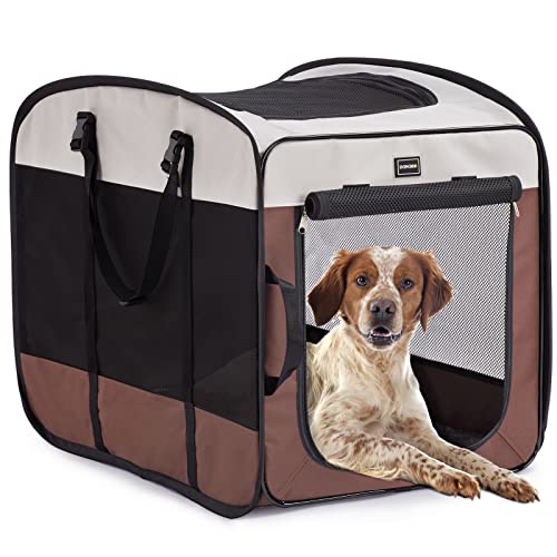 DONORO Dog Kennels and Crates for Medium Dogs, Portable Pop Up Indoor Pet Cage with Sturdy Wire Frame, Collapsible Travel Crate Soft Sided Cat Bag Escape Proof (32 Inch)