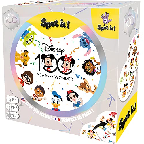 Spot It! Disney 100 Years of Wonder Card Game | Fast-Paced Symbol Matching Observation Fun Family Game for Kids and Adults | Age 6+ | 2-8 Players | Avg. Playtime 15 Minutes | Made by Zygomatic