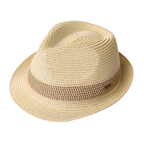Fancet Extra Large XL Packable Straw Fedora Panama Sun Summer Beach Derby Hat Cuban Trilby Men Women Nature Beige