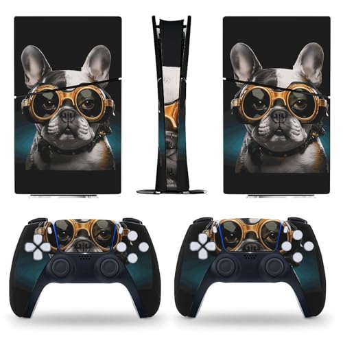 AoHanan Sticker for 5 Slim Digital Skin French Bulldog Sunglass Print Skin Console Controller Accessories Cover Skins Anime Vinyl Cover Sticker Full Set Only for 5 Slim Digital Edition