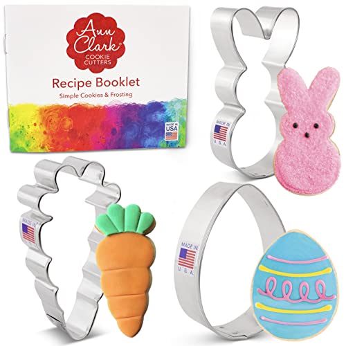 Easter Fun Cookie Cutters 3-Pc. Set Made in the USA by Ann Clark, Easter Bunny, Egg, and Carrot