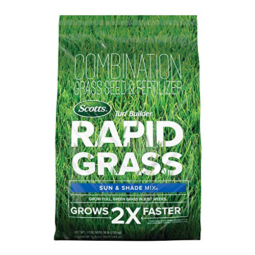 Scotts Turf Builder Rapid Grass Sun & Shade Mix, Combination Seed and Fertilizer, Grows Green Grass in Just Weeks, 16 lbs.