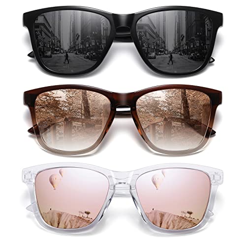MEETSUN Polarized Sunglasses for Women Men Trendy Classic Retro Designer Style Fashion UV400 Protection 3 PACK Black Brown Gradient Pink Mirrored