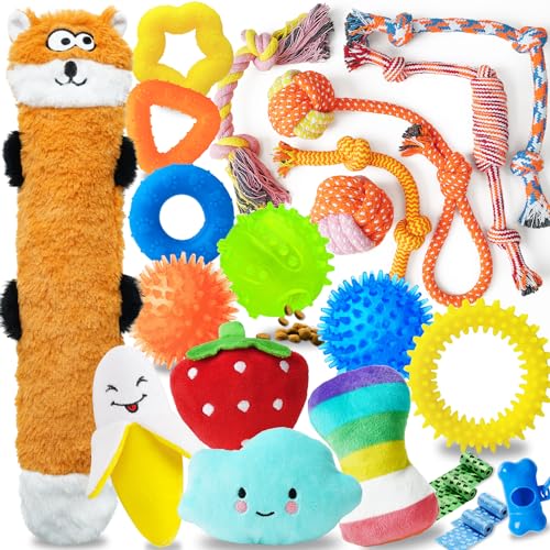 PatsFran Puppy Toys 23 Pack, Interactive Dog Toys for Small Dogs, Puppy Chew Toys for Teething with Durable Rope Toys, Treat Ball and Cute Squeaky Toys