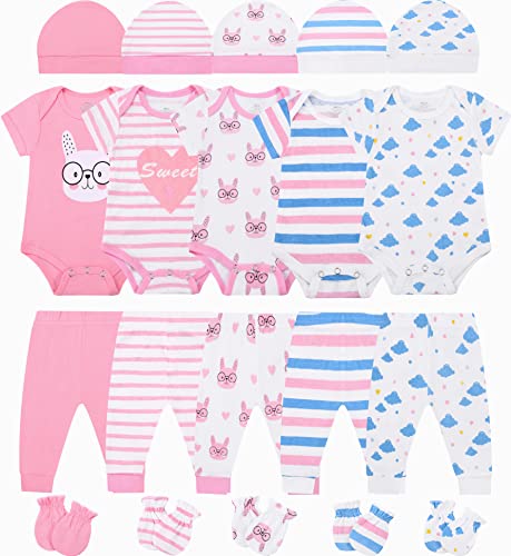 ABeCue Newborn Baby Girl Layette Essentials Set Infant Clothes Gift Sets Pink 0-3 Months