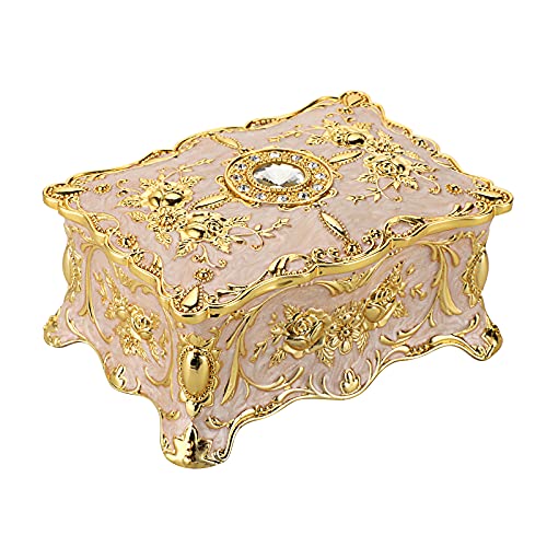 Hipiw Vintage Jewelry Organizer Box - Metal Trinket Storage Box Ornate Treasure Chest Box Jewelry Decorative box Keepsake Gift Box Case for Women Girls,4.9'x3.4'x2.7'