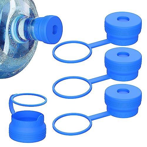 5 Gallon and 3 Gallon Silicone Water Jug Caps, Anti-Splash Reusable Non-Spilling Replacement Bottle Cap Top Lids Cover with Hang Loop for 55mm Bottles -4 Packs