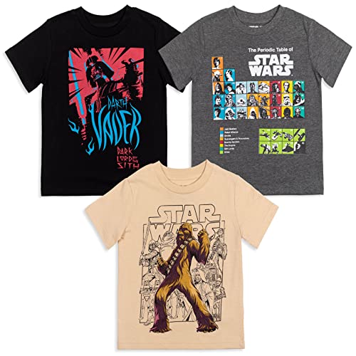 STAR WARS Darth Vader Chewbacca Big Boys 3 Pack Graphic T-Shirt Black/Charcoal/Beige 10-12