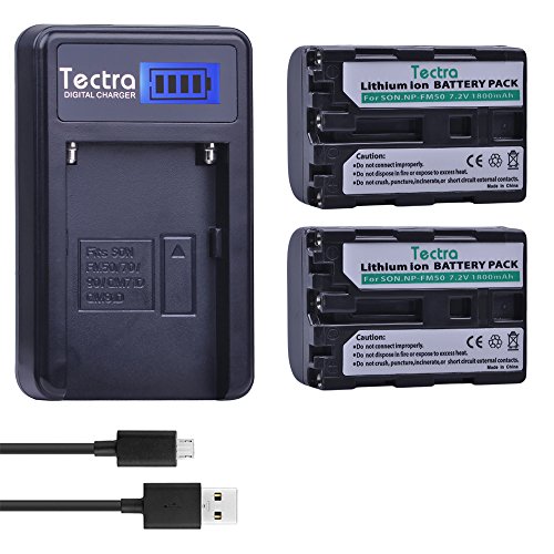 Tectra NP-FM50 NP FM50 Batteries (2Pack) + Smart LCD Display USB Charger for Sony NP-FM30 NP-FM51 NP-QM50 NP-QM51 NP-FM55H Battery and Sony M Type NP-FM50 Equivalent Camcorder/Digital Camera