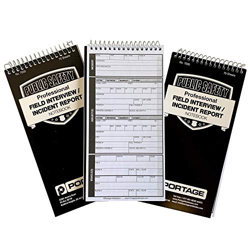 Public Safety Notebook – Spiral Notebook, Notepad, Writing Pad with Template for Interviews, Accidents & Incident Reports, Field Book for Police – 4 x 8 Inches, 70 Sheets / 140 Pages (Pack of 3)