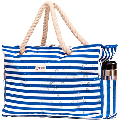 SHYLERO Beach Bag and Pool Bag. Has Airtight Pouch, Key Holder. Beach Tote is Zippered, Waterproof (IP64) - L22xH15xW6
