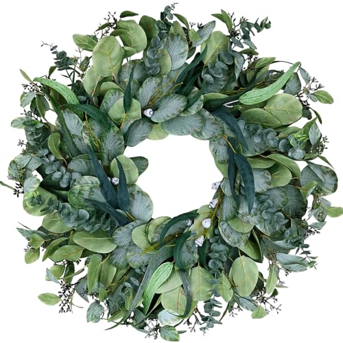 Easy Fine 26 Inch Artificial Eucalyptus Wreaths for Front Door for All Seasons,Spring Summer Fall Autumn Winter Christmas Wreath,Large Neutral Everyday Greenery Wreath,Home Wall Door Porch Decor