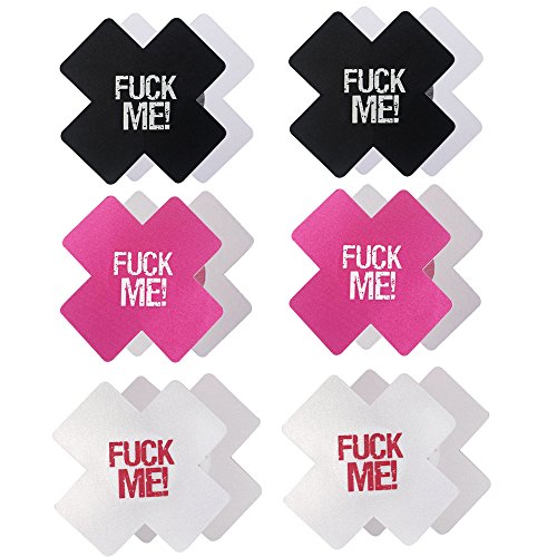 JESWELL Nipplecovers Disposable, Adhesive Women Pasties Sexy Breast Petals for Backless Dresses, Multi Design (Letter Petals 2 Pairs Black& 2 Pairs Red& 2 Pairs White)