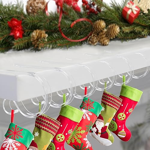 Christmas Stocking Holders for Mantle,6 Pack Adjustable Stocking Holder Non-Skid Stocking Hangers Lightweight Stocking Hooks for Fireplace,Mantel Stocking Holders Clip for Xmas Home Party Decoration